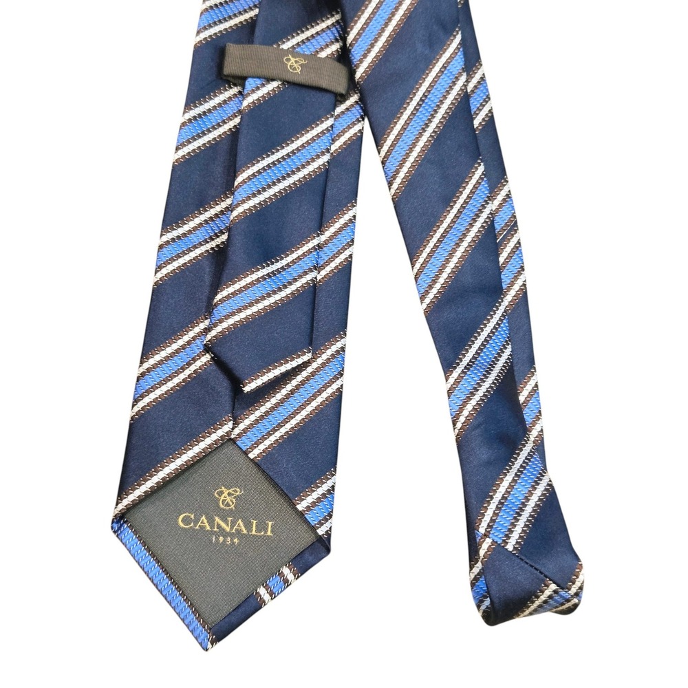 Canali 1934 Silk Tie Mens Navy Blue Striped Made in Italy Luxury Business Formal - Picture 2 of 7